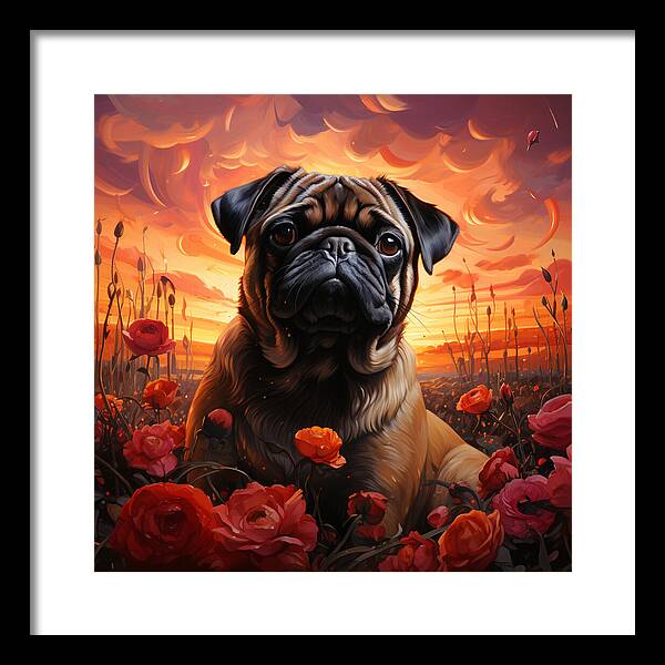 Pugs and Roses - Framed Print