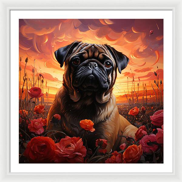 Pugs and Roses - Framed Print