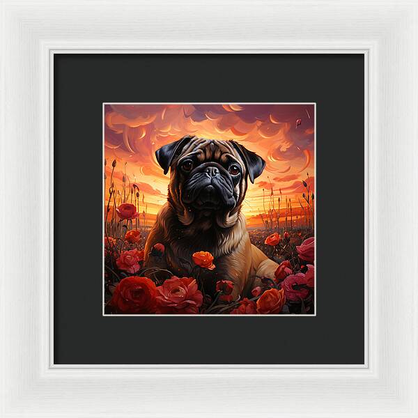 Pugs and Roses - Framed Print