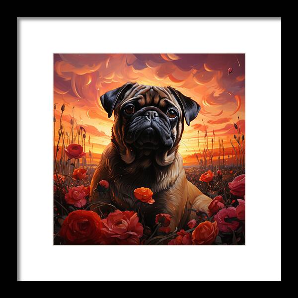 Pugs and Roses - Framed Print