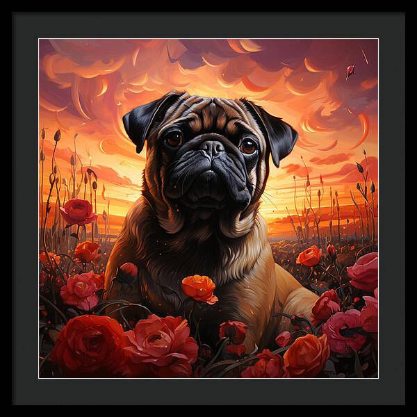 Pugs and Roses - Framed Print