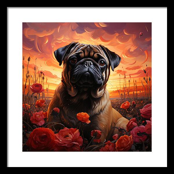 Pugs and Roses - Framed Print