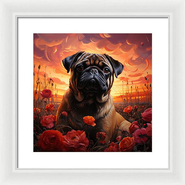 Pugs and Roses - Framed Print