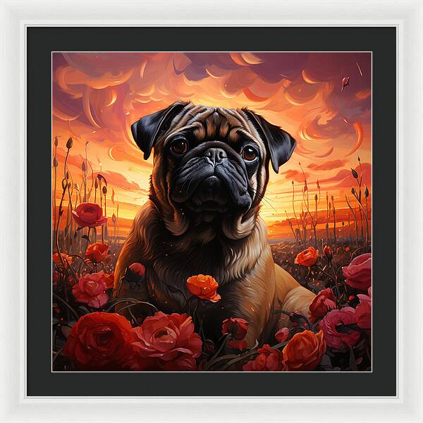 Pugs and Roses - Framed Print