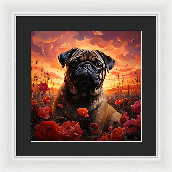 Pugs and Roses - Framed Print