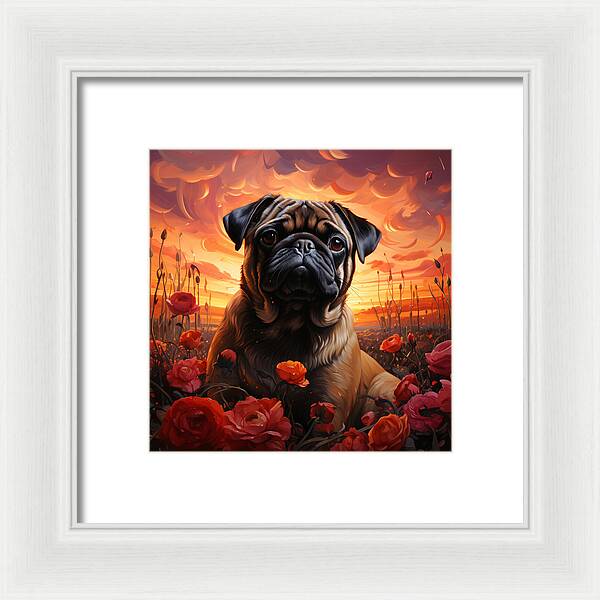 Pugs and Roses - Framed Print