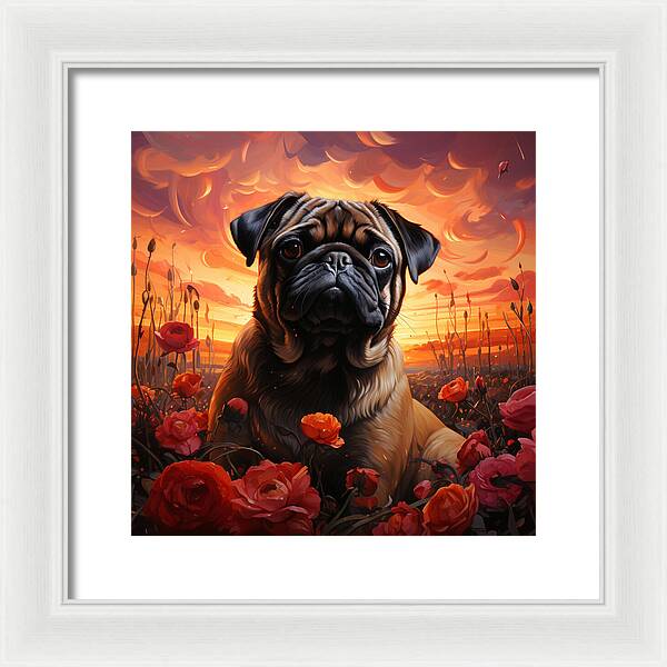 Pugs and Roses - Framed Print