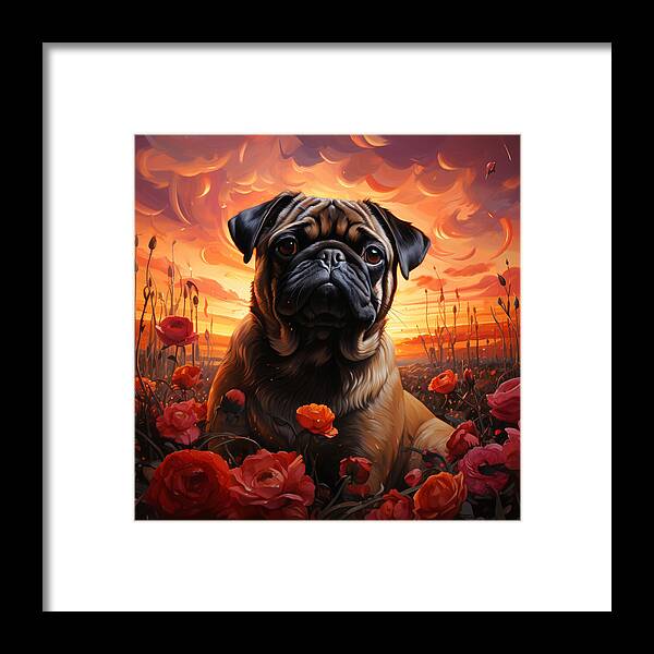 Pugs and Roses - Framed Print