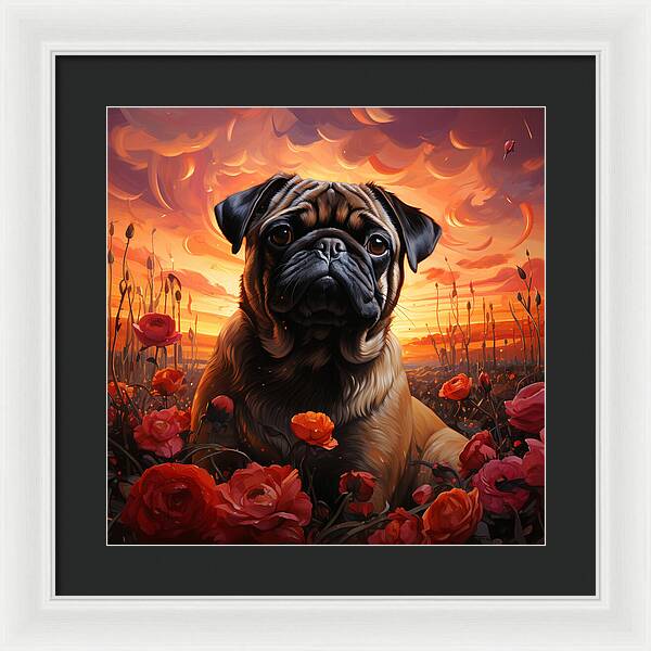 Pugs and Roses - Framed Print