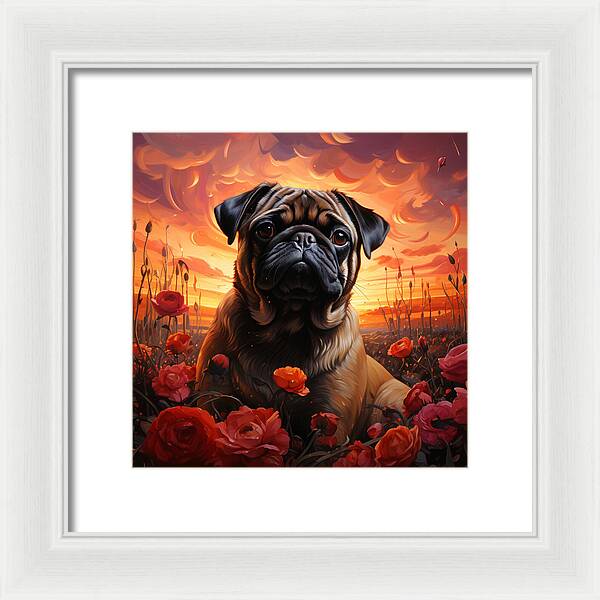 Pugs and Roses - Framed Print