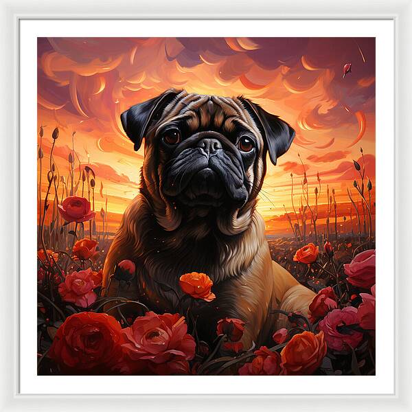 Pugs and Roses - Framed Print