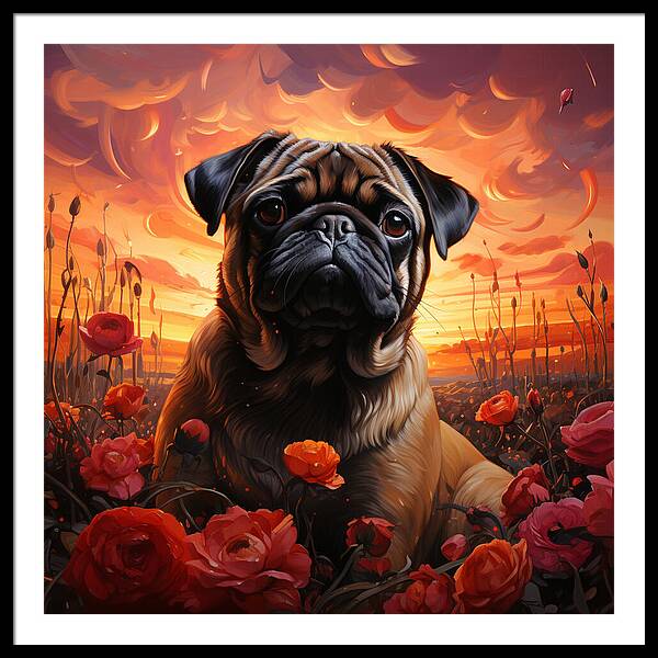 Pugs and Roses - Framed Print