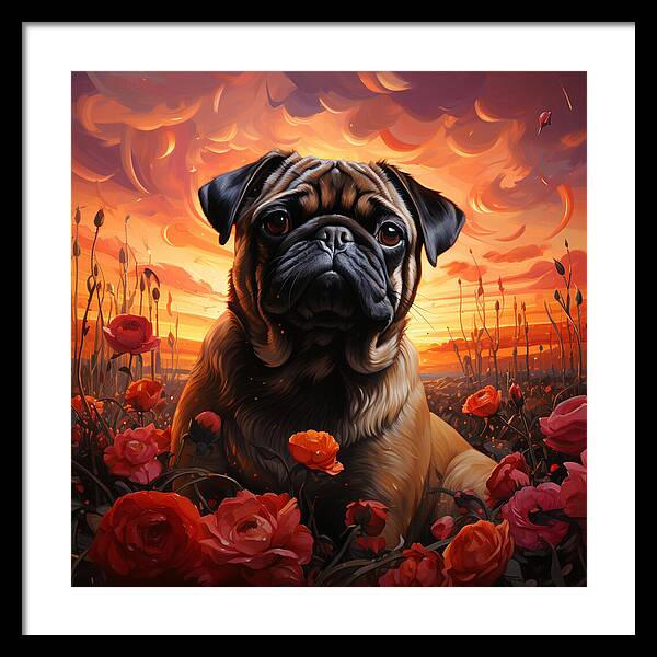 Pugs and Roses - Framed Print