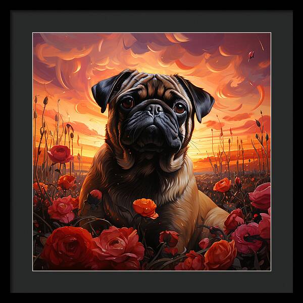 Pugs and Roses - Framed Print