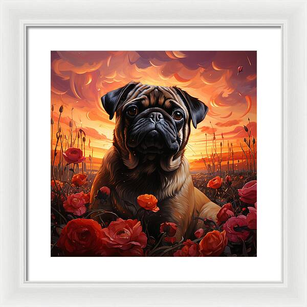 Pugs and Roses - Framed Print
