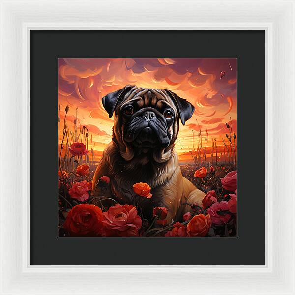 Pugs and Roses - Framed Print