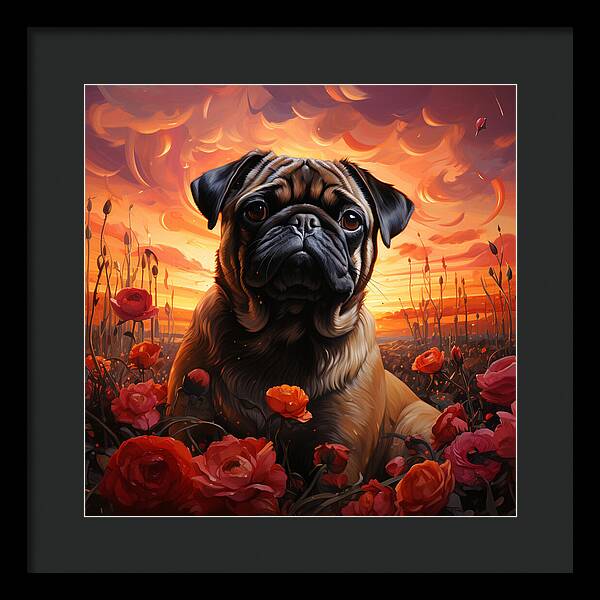 Pugs and Roses - Framed Print