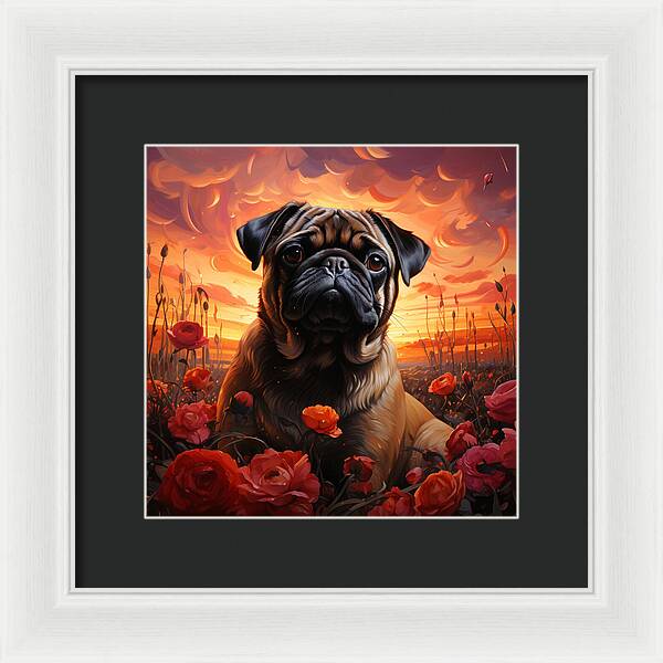 Pugs and Roses - Framed Print