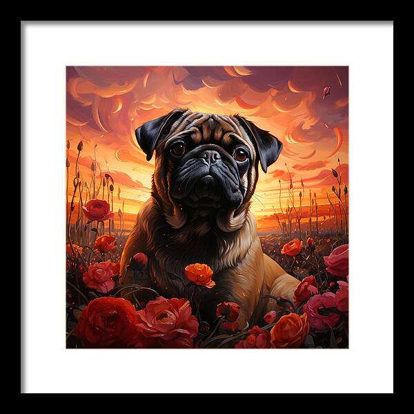 Pugs and Roses - Framed Print