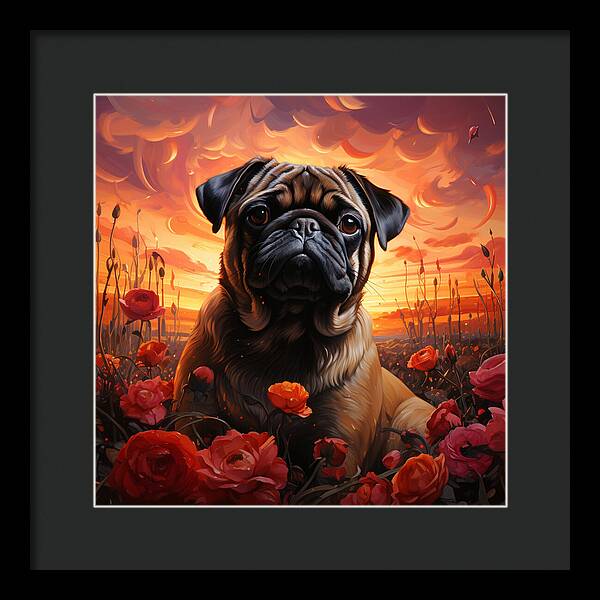 Pugs and Roses - Framed Print