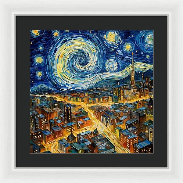 Starry Night City Lights - Framed Print