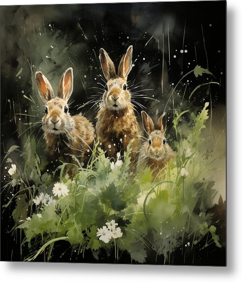 Three Hare Stare - Metal Print