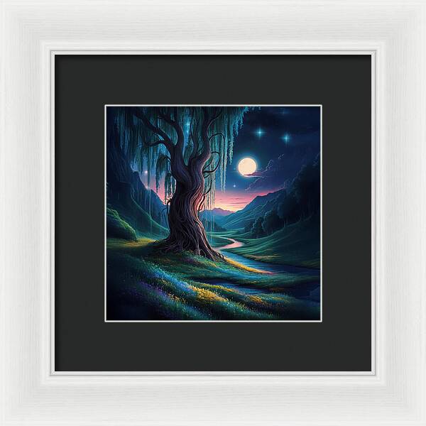 Whispers of the Moonlit Willow - Framed Print