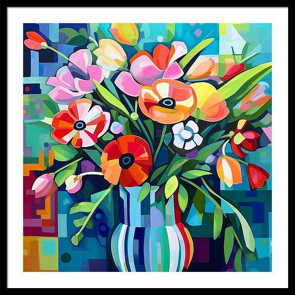 Chromatic Petal Whirl - Framed Print