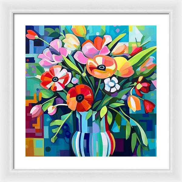 Chromatic Petal Whirl - Framed Print
