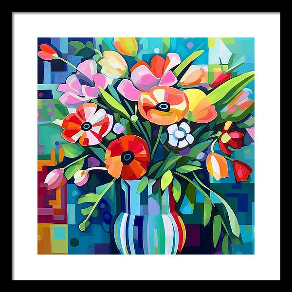Chromatic Petal Whirl - Framed Print