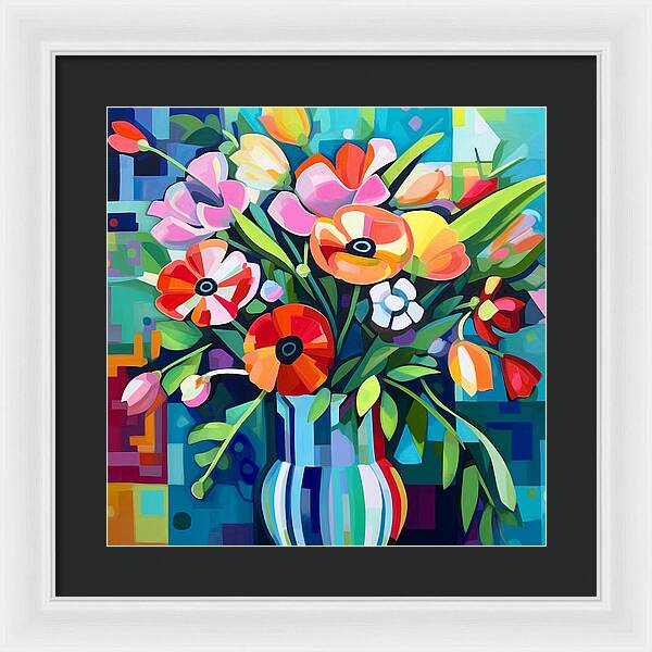 Chromatic Petal Whirl - Framed Print