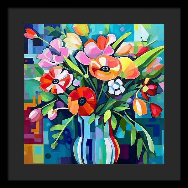 Chromatic Petal Whirl - Framed Print