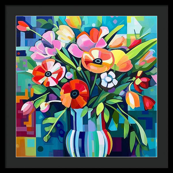 Chromatic Petal Whirl - Framed Print