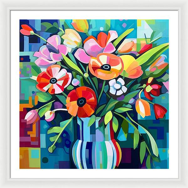 Chromatic Petal Whirl - Framed Print