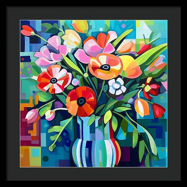 Chromatic Petal Whirl - Framed Print