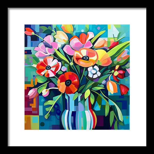 Chromatic Petal Whirl - Framed Print