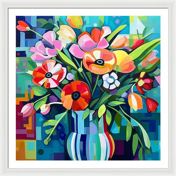 Chromatic Petal Whirl - Framed Print
