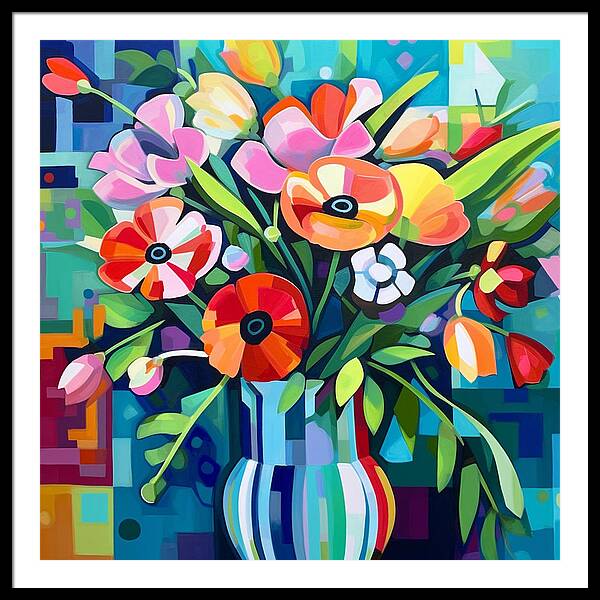 Chromatic Petal Whirl - Framed Print