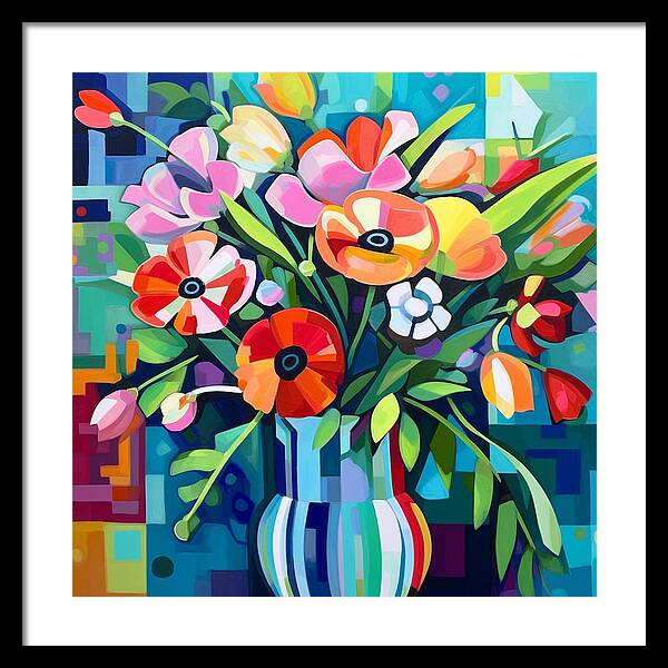 Chromatic Petal Whirl - Framed Print
