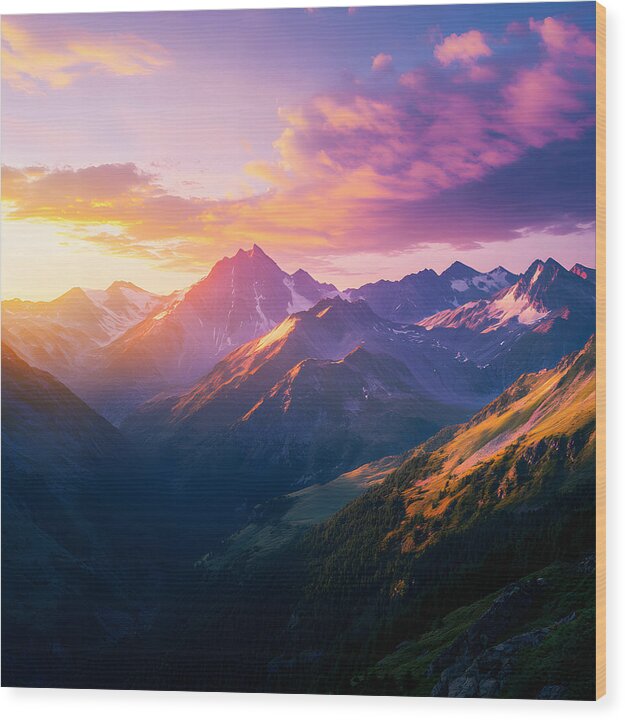 Distant Peaks - Wood Print