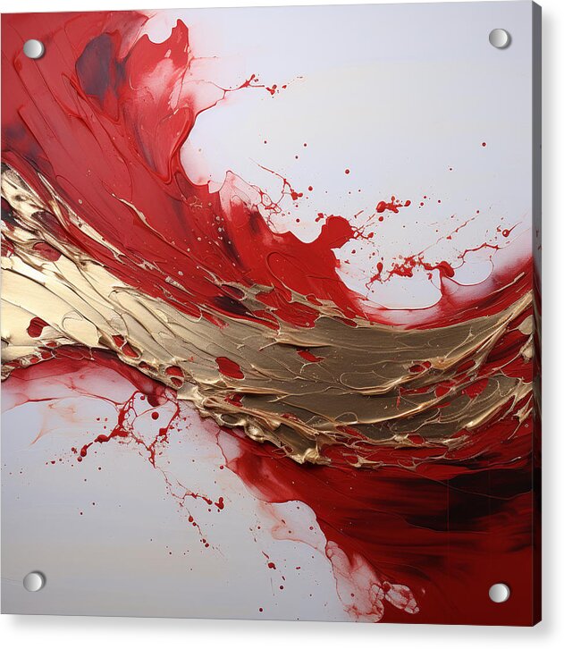 Golden Veil Over Scarlet - Acrylic Print