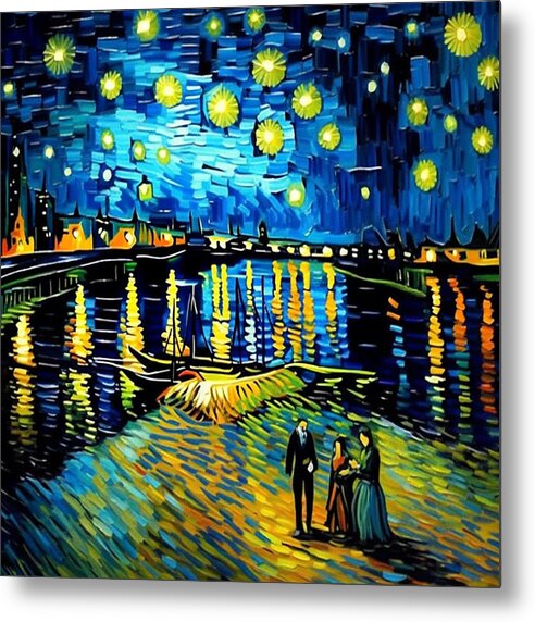 Lakeside Echoes of Starry Skies - Metal Print