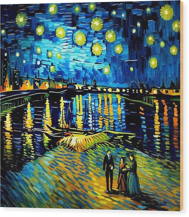 Lakeside Echoes of Starry Skies - Wood Print