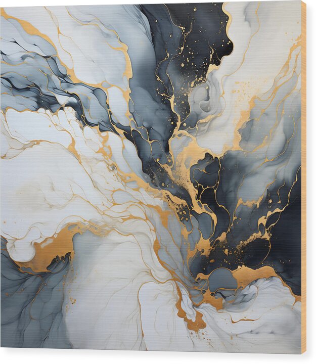 Marbleized Gold Rush - Wood Print