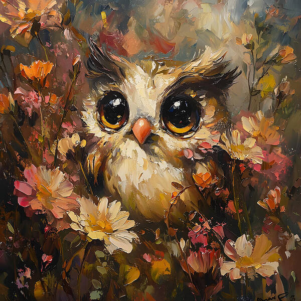 Owl in Bloom - Art Print