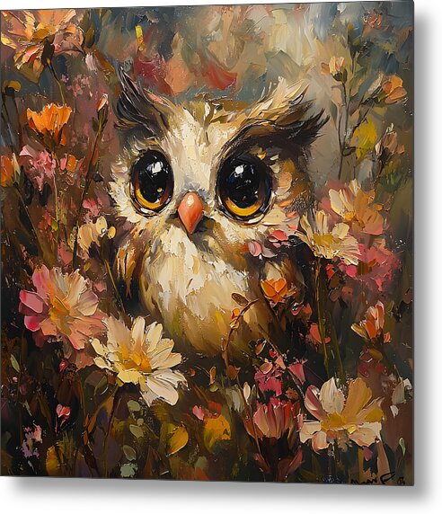 Owl in Bloom - Metal Print