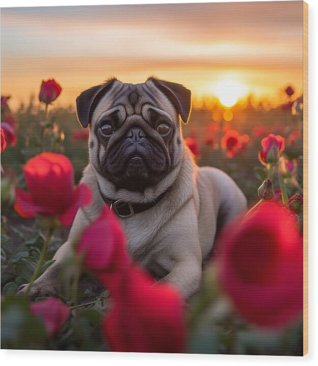 Pug Petals - Wood Print