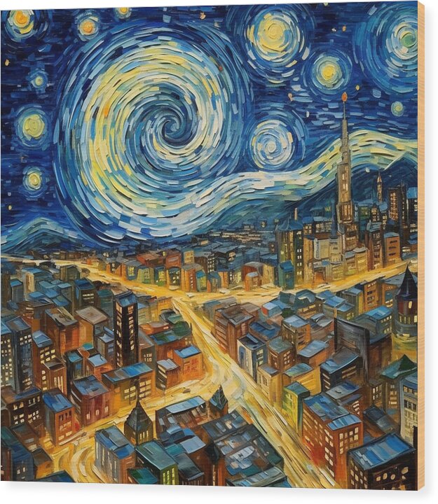 Starry Night City Lights - Wood Print